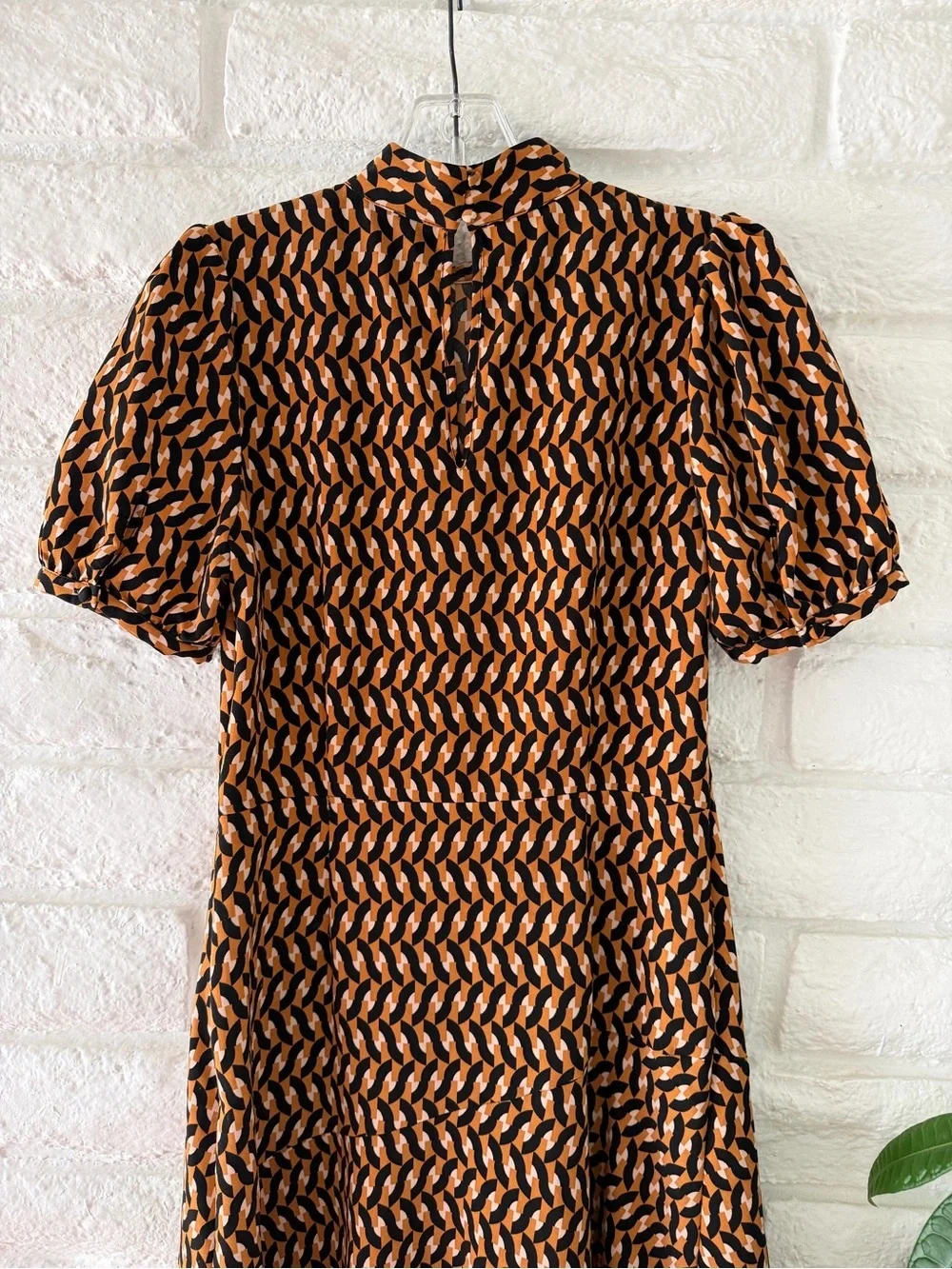 Who What Wear Geometric Patterned Puff-Sleeve Midi Dress D-37